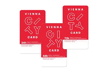 Vienna City Card. Immagine delle tre tessere: 24 ore, 48 ore, 72 ore
